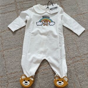 Moschino White Footie with Bear and Rainbow